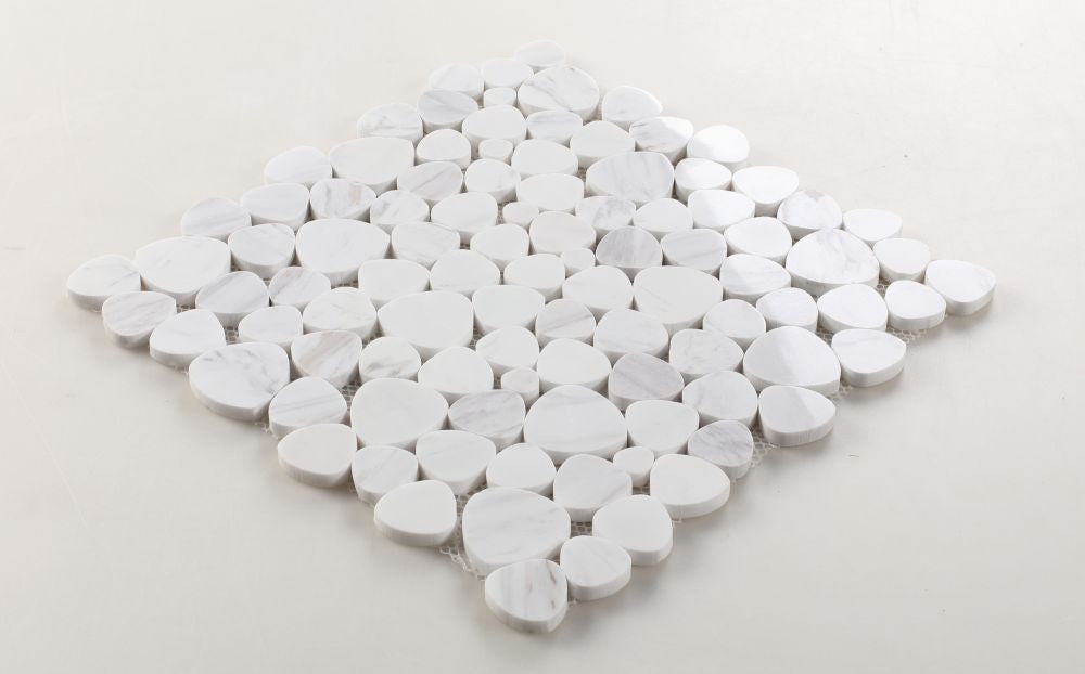 NB379 Slice Pebble White Marble Mosaic Tile Angle View