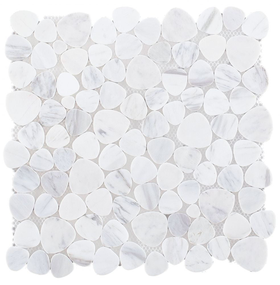 NB379 Slice Pebble White Marble Mosaic Tile