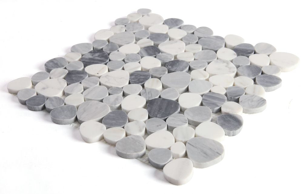 NB3882 Sliced Pebble Calacatta Grey Marble Mosaic Tile Angle View