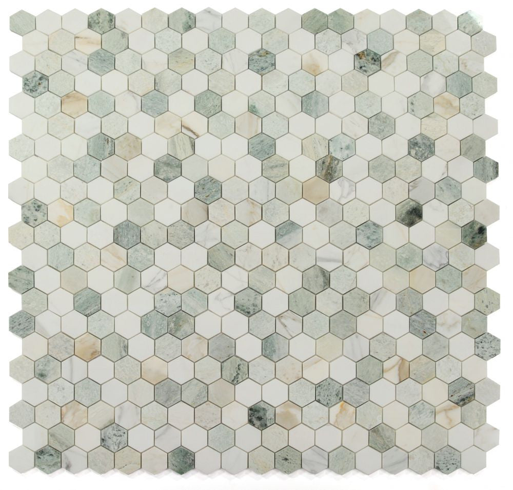 NB3923 Spring 2 x 2 Hexagon Marble Mosaic at BELK Tile 9 sheets together