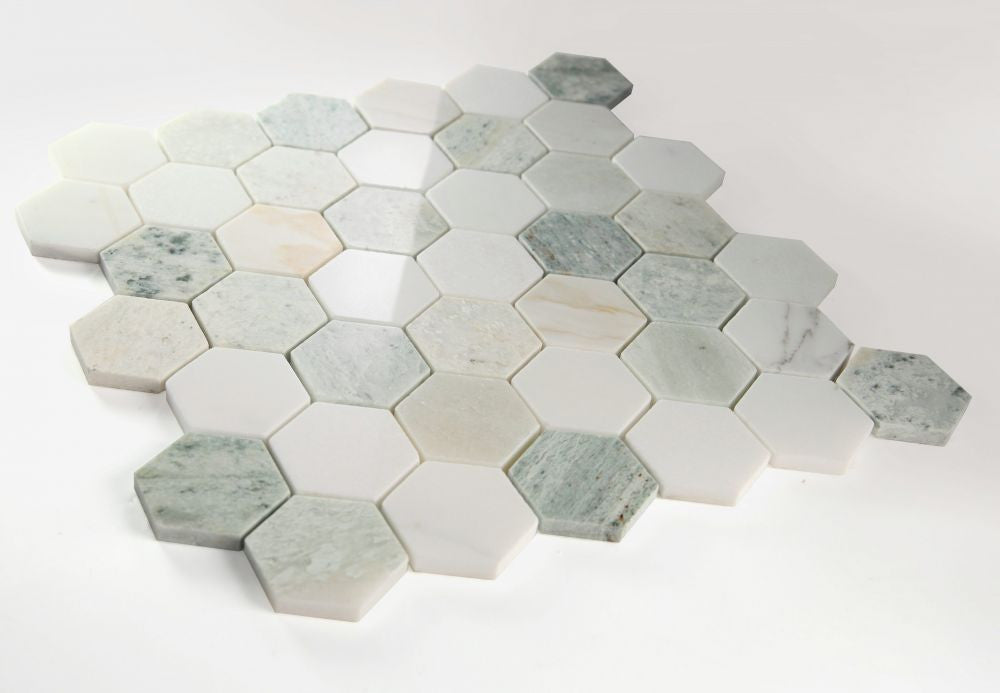 NB3923 Spring 2 x 2 Hexagon Marble Mosaic at BELK Tile Angle View