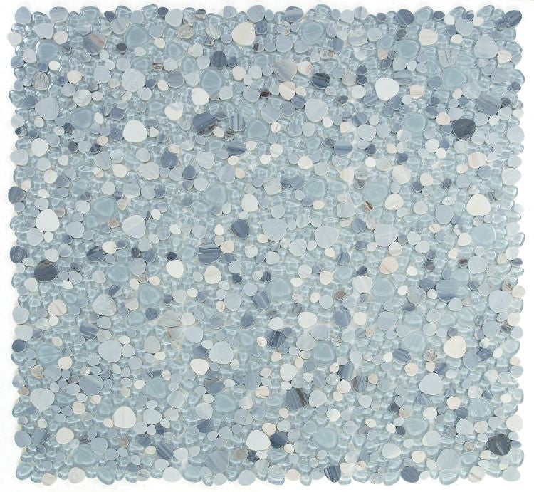 NB3925 Blue Glass and Stone Pebble Mosaic Tile 9 sheets together
