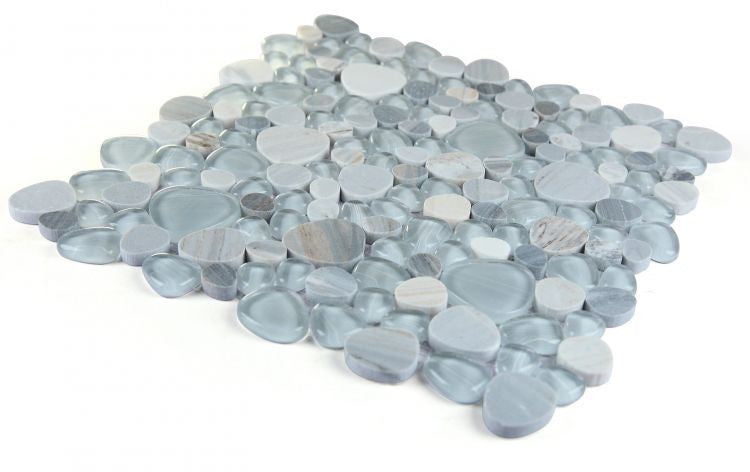 NB3925 Blue Glass and Stone Pebble Mosaic Tile Angle View