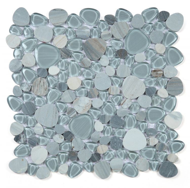 NB3925 Blue Glass and Stone Pebble Mosaic Tile