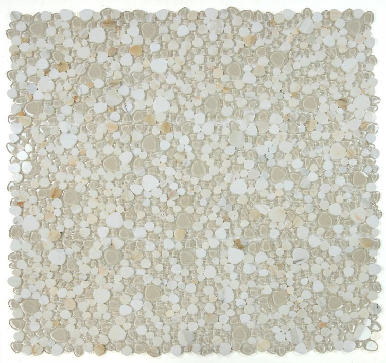 NB3926 Calacatta Gold Glass and Stone Pebble Mosaic Tile 9 sheets together