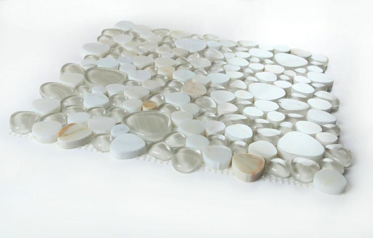 NB3926 Calacatta Gold Glass and Stone Pebble Mosaic Tile Angle View