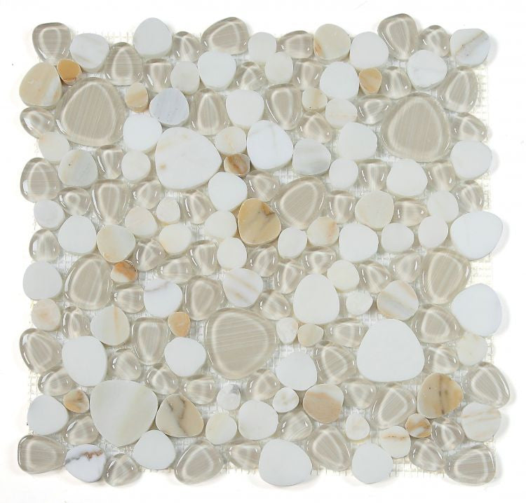 NB3926 Calacatta Gold Glass and Stone Pebble Mosaic Tile