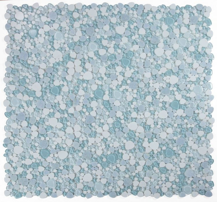 NB3927 Crystal Ocean Glass and Stone Pebble Mosaic Tile 9 sheets together