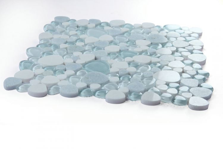 NB3927 Crystal Ocean Glass and Stone Pebble Mosaic Tile Angle View