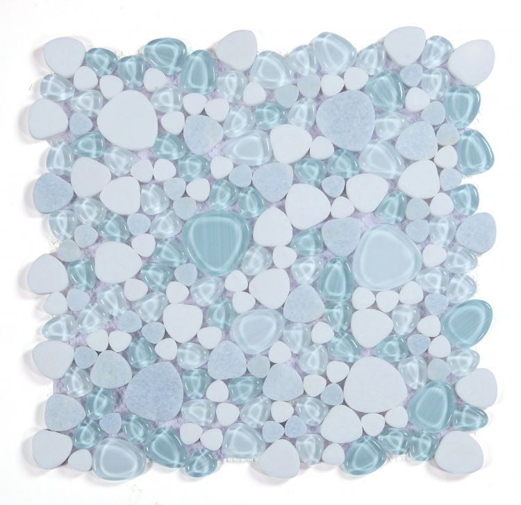 NB3927 Crystal Ocean Glass and Stone Pebble Mosaic Tile