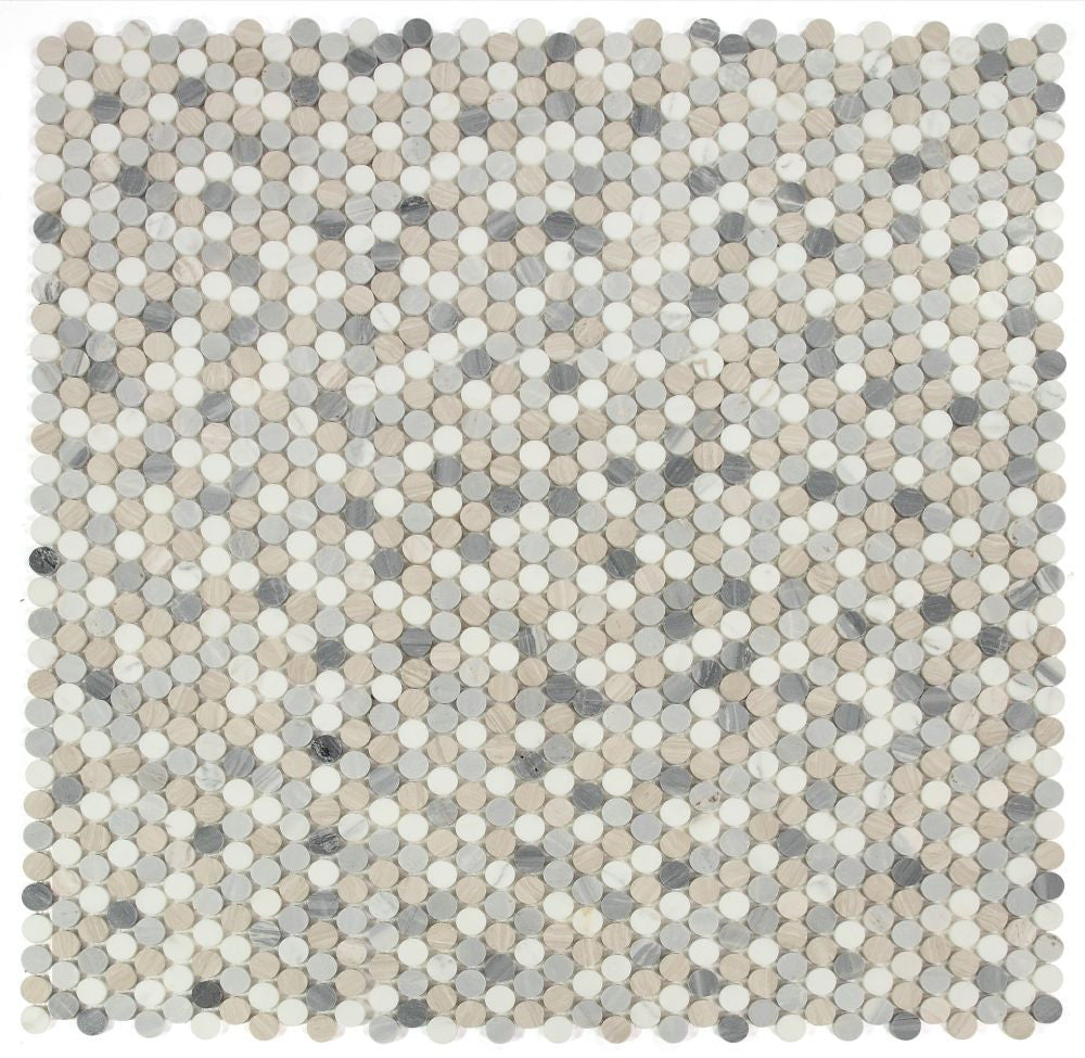 NB3930 Blue Penny Round Marble Mosaic at BELK Tile 9 sheets together