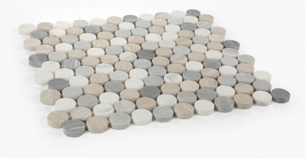 NB3930 Blue Penny Round Marble Mosaic at BELK Tile Angle View