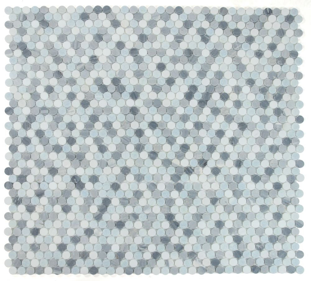 NB3932 Penny Round Marble Deep Ocean Mosaic tile 9 sheets together