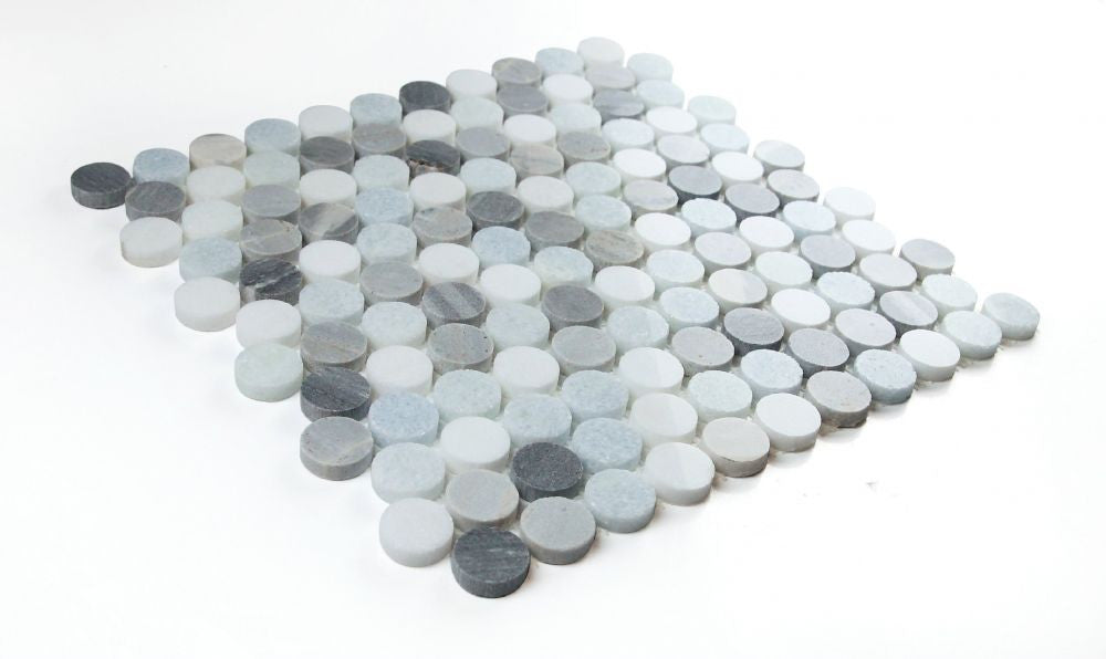 NB3932 Penny Round Marble Deep Ocean Mosaic tile Close Up