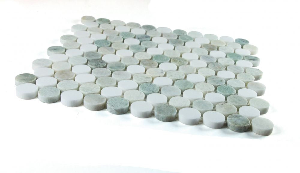 NB3934 Green Penny Round Marble Mosaic Angle View