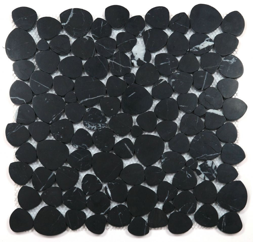 NB4034 Sliced Pebble Marquina Honed Marble Mosaic