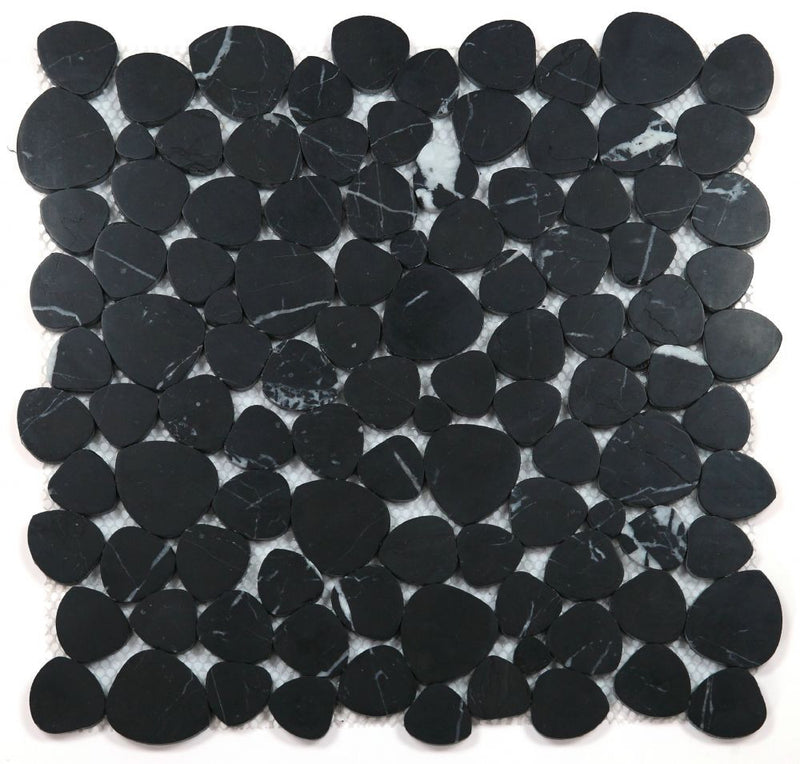 NB-4034 Sliced Pebble Marquina Honed Marble Mosaic