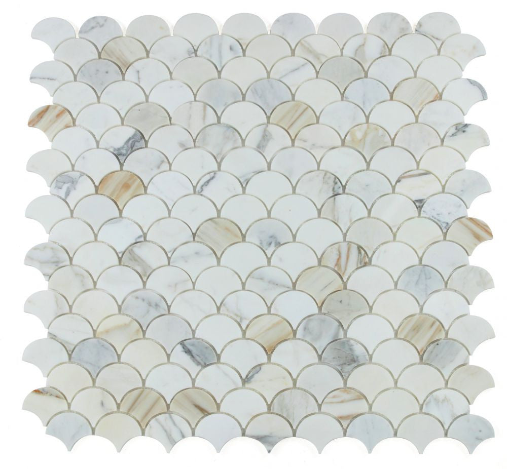 NB4086 Fish Scale Calacatta Gold Honed Marble Mosaic 9 sheets together
