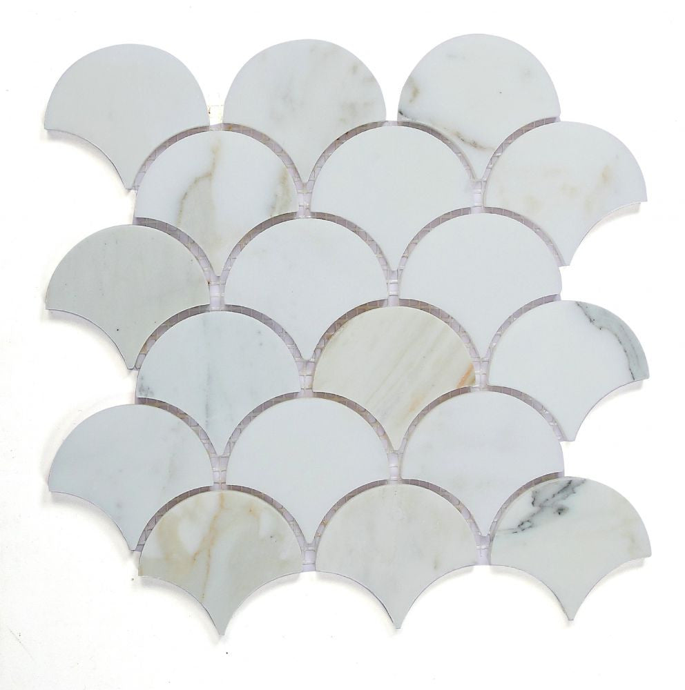 NB4086 Fish Scale Calacatta Gold Honed Marble Mosaic