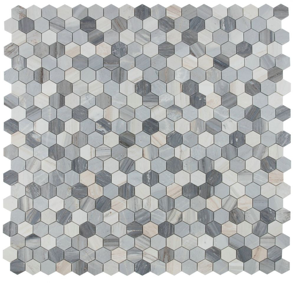 NB4098 Italian Blue 2 x 2 Hexagon Marble Mosaic at BELK Tile 9 sheets together