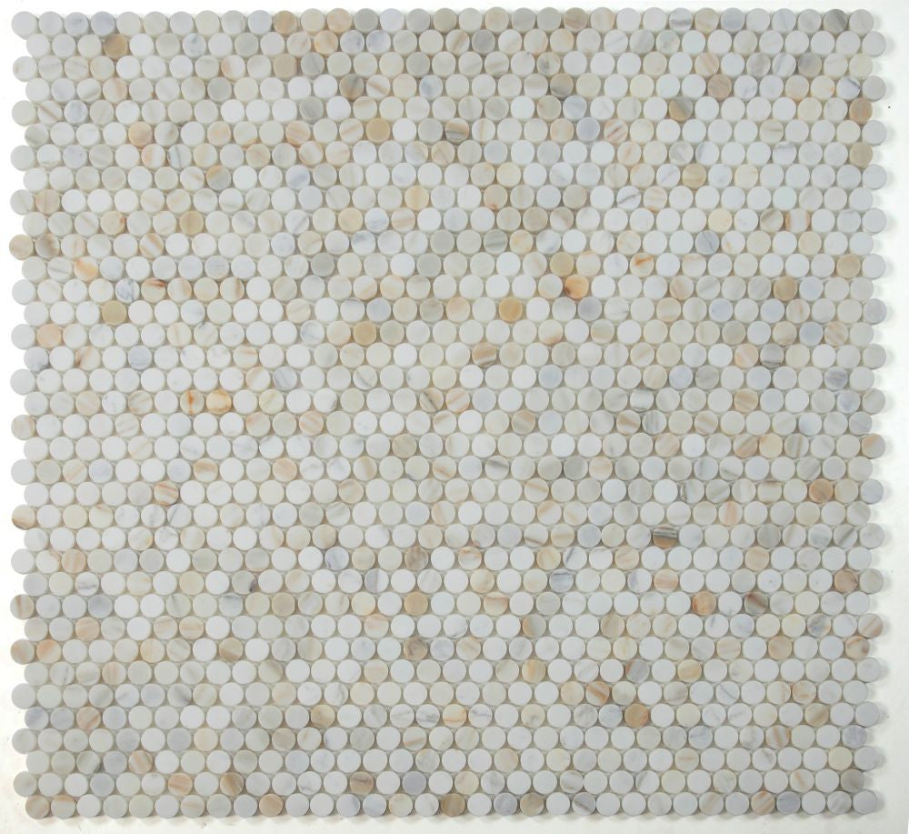 NB4117  Calacatta Hone Penny Round Marble Mosaic 9 sheets together