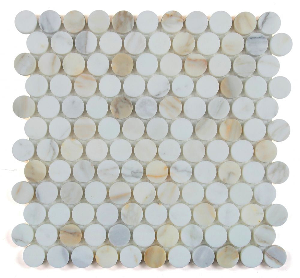 NB4117  Calacatta Hone Penny Round Marble Mosaic