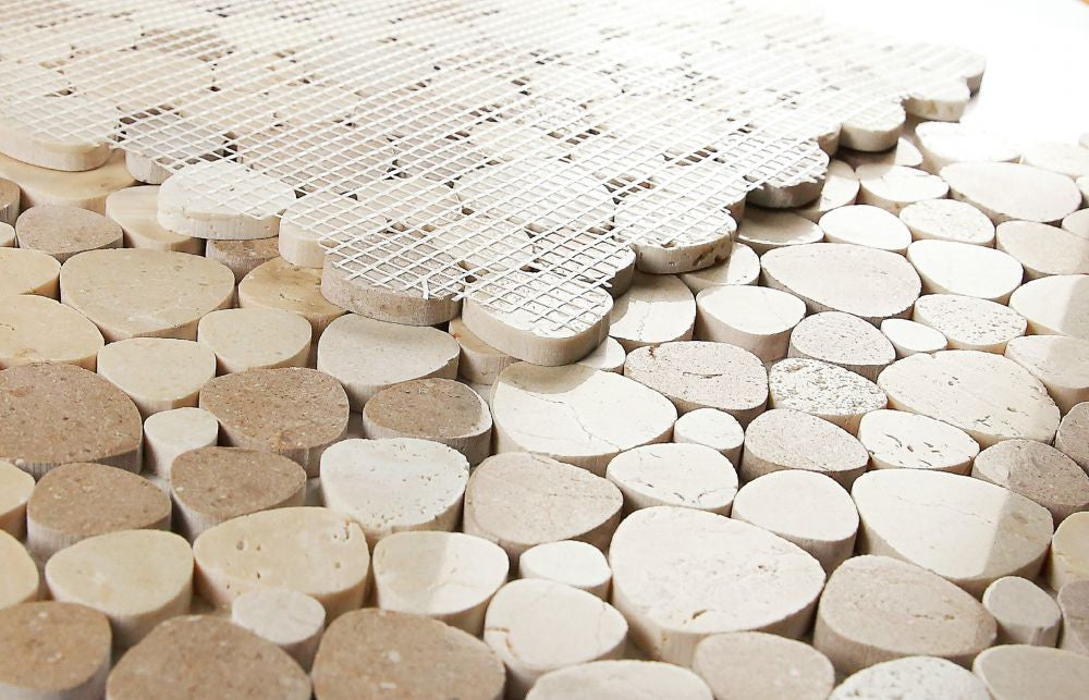 NB4118 Sliced Pebble Mix Brown Marble Mosaic Tile Angle View