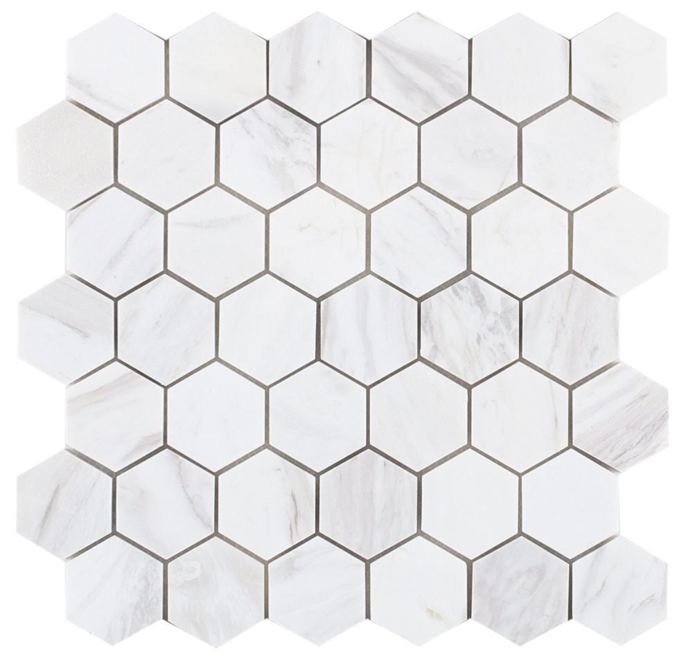 NB414 White Volakas 2 x 2 hexagon Marble Mosaic at BELK Tile