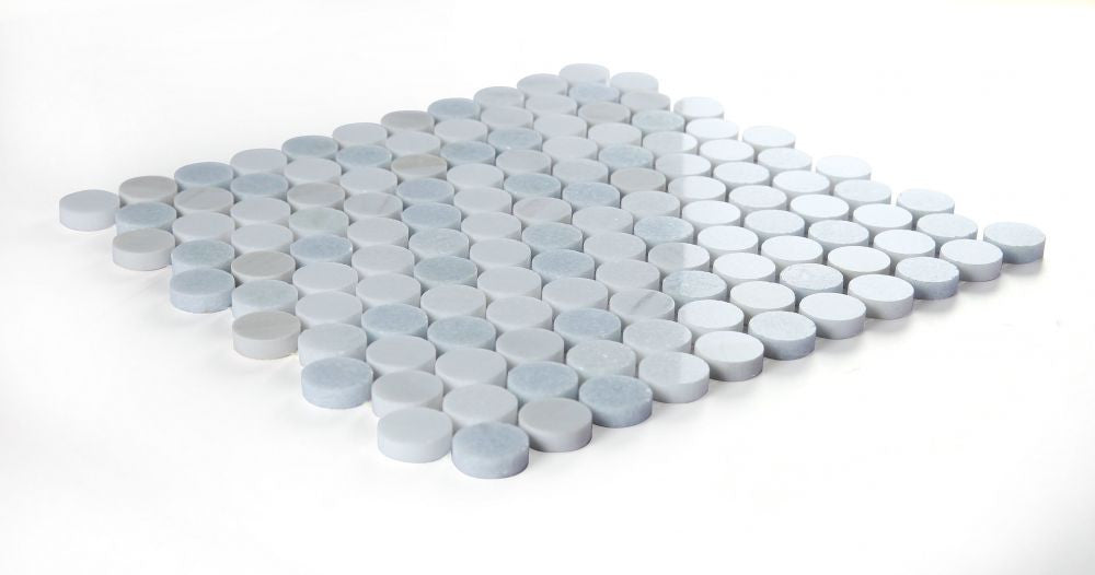 NB4221 Sky Penny Round Marble Mosaic at BELK Tile Angle View