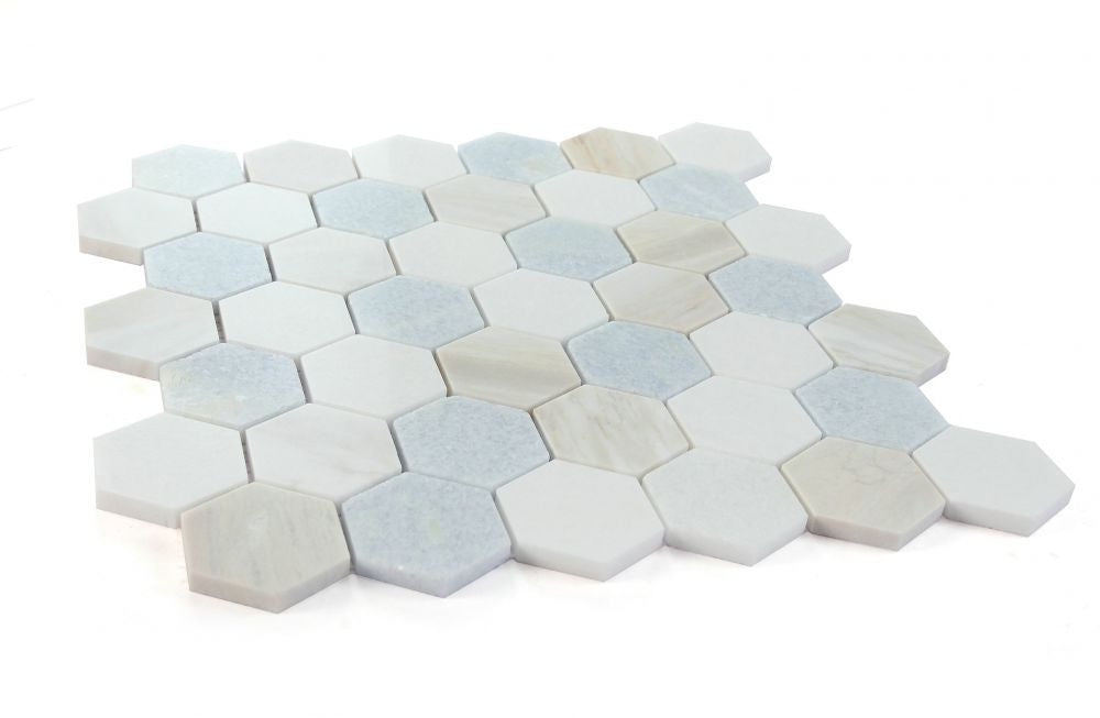 NB4222 Sky 2 x 2 Hexagon Marble Mosaic at BELK Tile Angle View