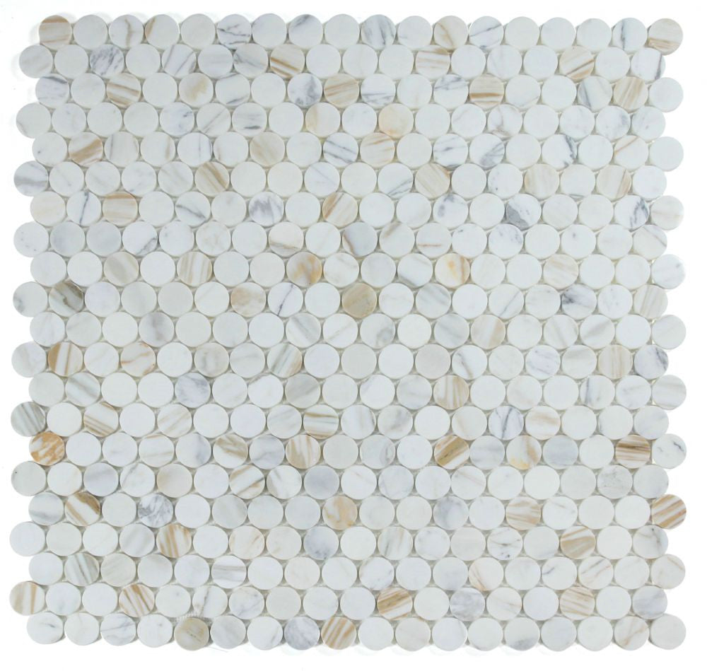 NB4231 Large Penny Round Calacatta Polished Marble Mosaic 9 sheets together