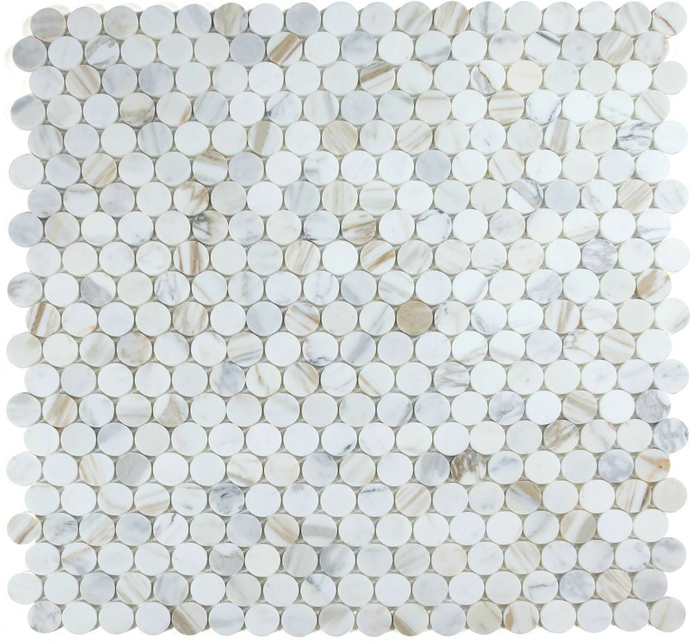 NB4232 Large Penny Calcatta Honed Marble Mosaic 9 sheets together