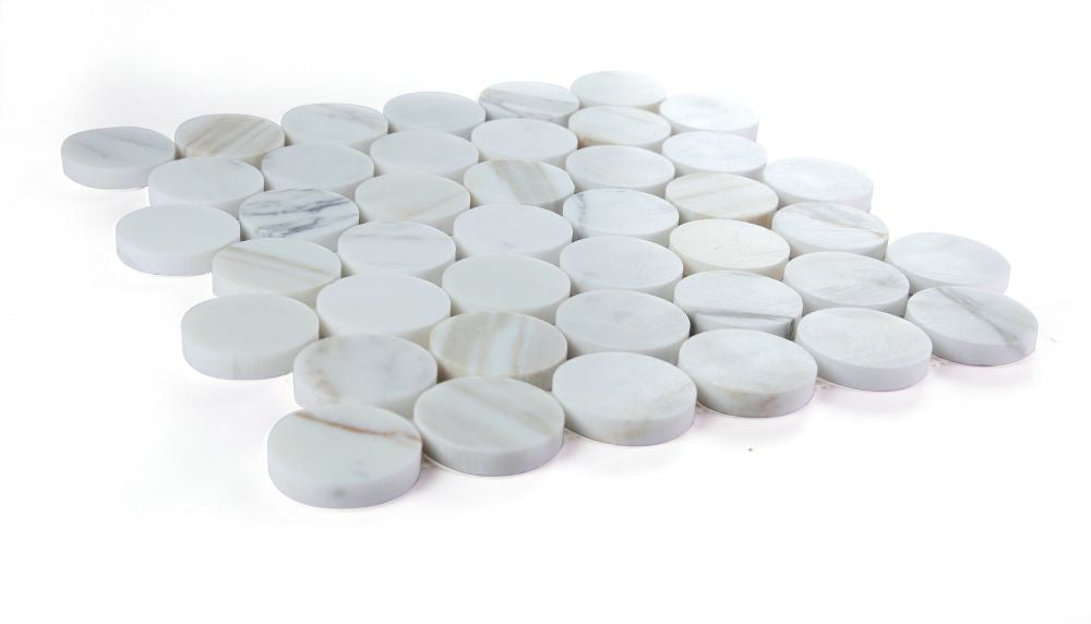 NB4232 Large Penny Calcatta Honed Marble Mosaic Angle View