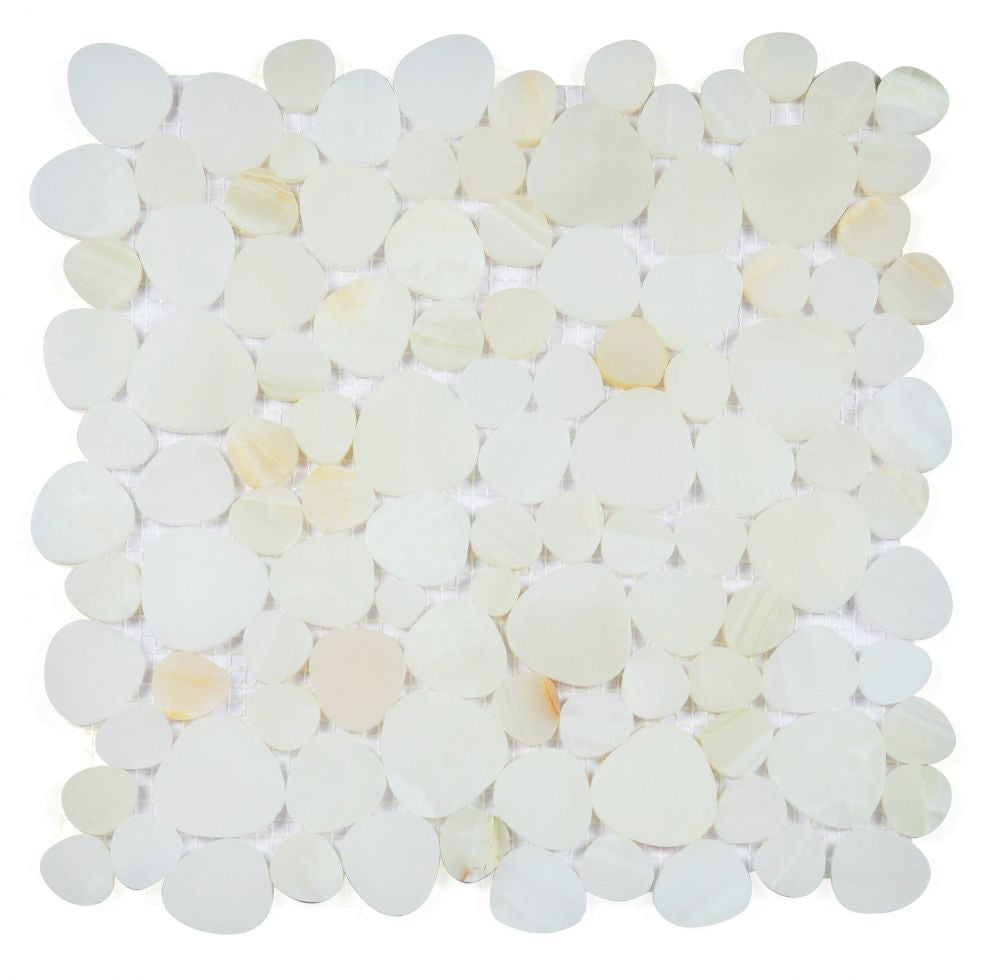 NB4271 Sliced Pebble Onyx White Honed Marble Mosaic