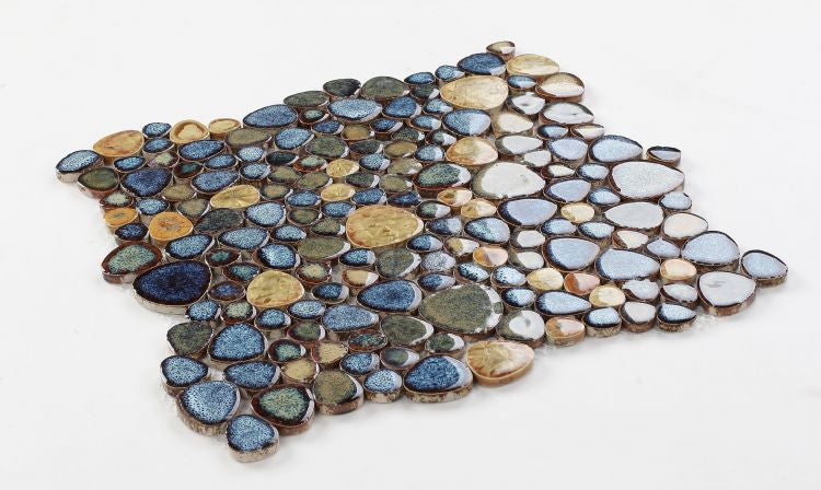 NB433 Olive Pebble Mosaic Tile Angle View