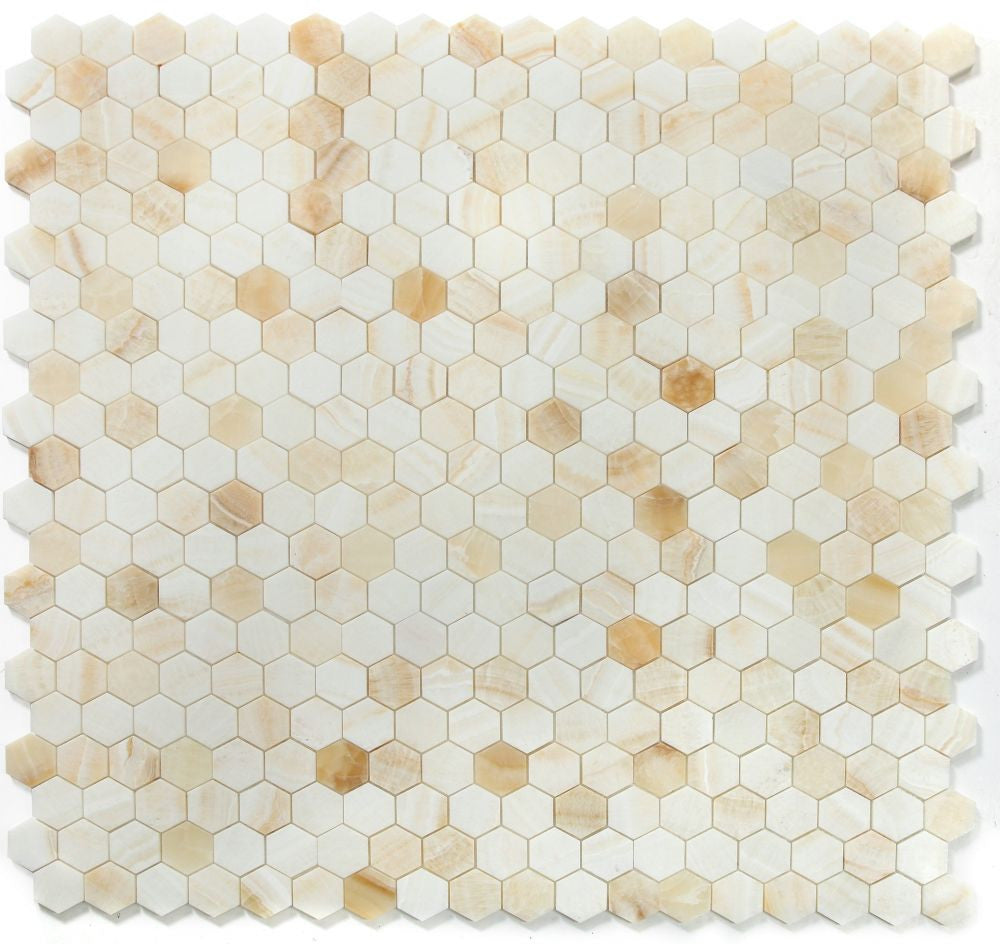 NB4383 Onyx Ivory Honed 2 x 2 Hexagon Mosaic 9 sheets together