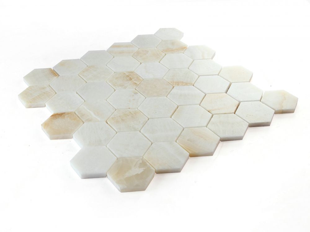 NB4383 Onyx Ivory Honed 2 x 2 Hexagon Mosaic Angle View