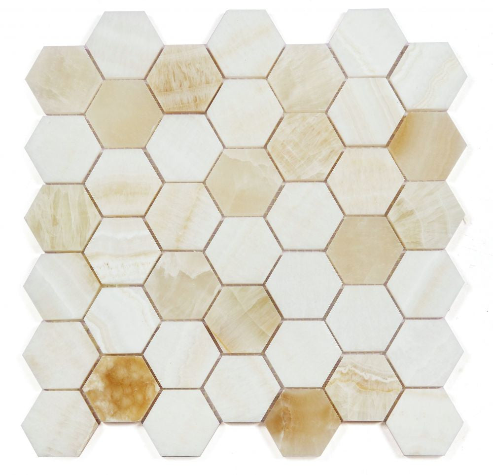 NB4383 Onyx Ivory Honed 2 x 2 Hexagon Mosaic