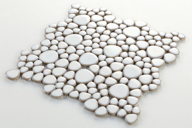 NB439 Fancy White Pebble Mosaic Tile Angle View