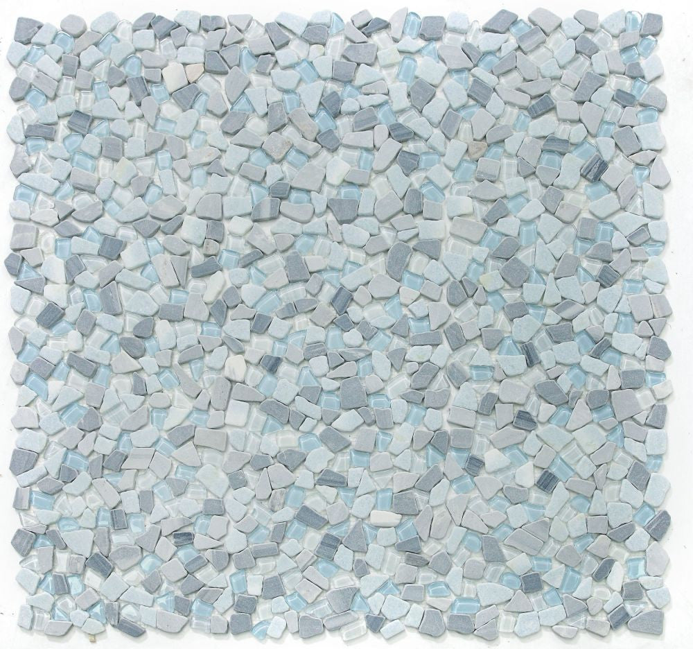 NB4422 Broken Pebble Deep Ocean Glass and Stone Mosaic Tile 9 sheets together