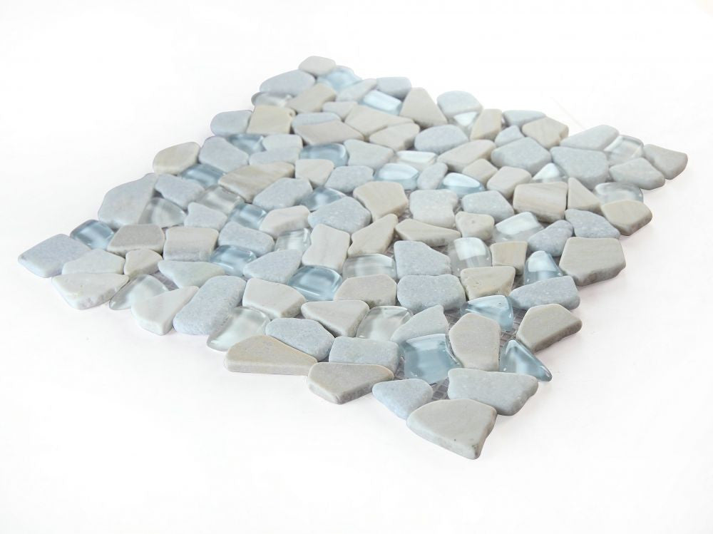 NB4423 Broken Pebble Marina Glass and Stone Mosaic Angle View