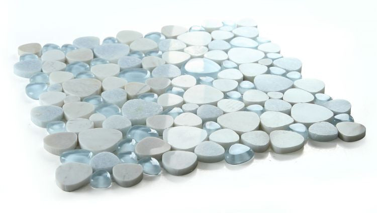 NB4424 Sky Glass and Stone Mosaic Pebble Tile Angle View