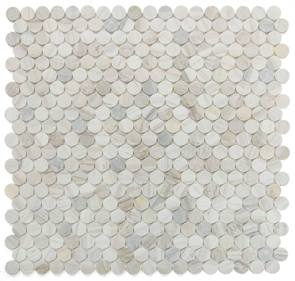 NB4444 Large Penny Round Eura Wood Honed Marble Mosaic 9 sheets together