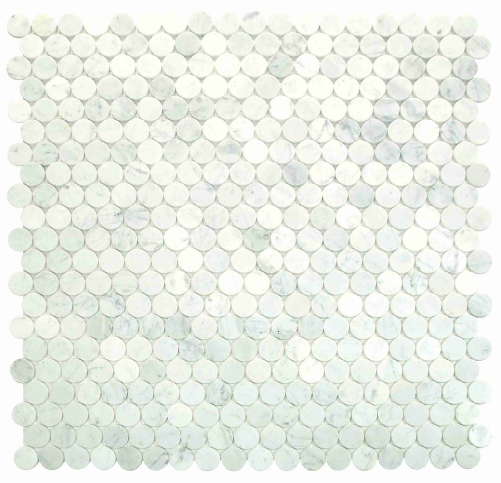 NB4445 Large Penny Round Carrara Honed Marble Mosaic 9 sheets together
