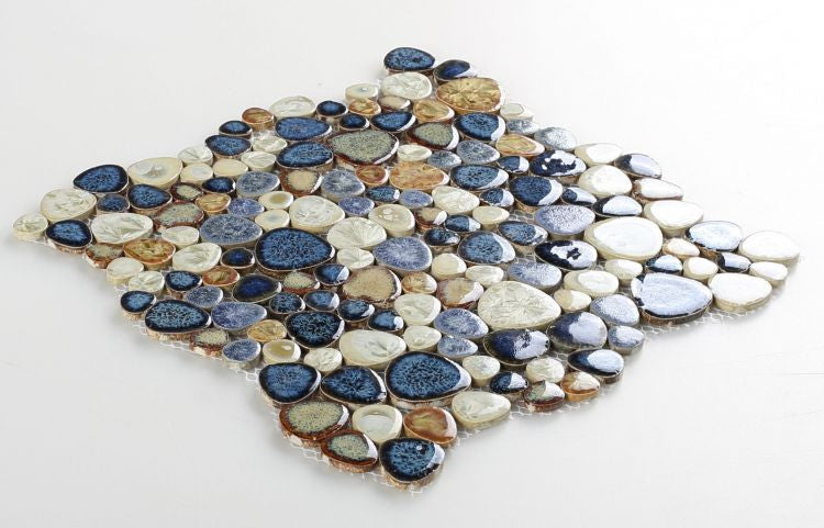 NB452 Blue Pebble Mosaic Tile Angle View