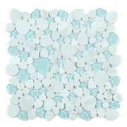 NB4616 Carrara Blue Glass and Stone Pebble Mosaic Tile