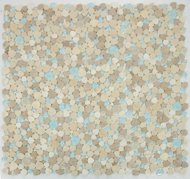 NB4632 Blue Roma Glass and Stone Pebble Mosaic Tile 9 sheets together