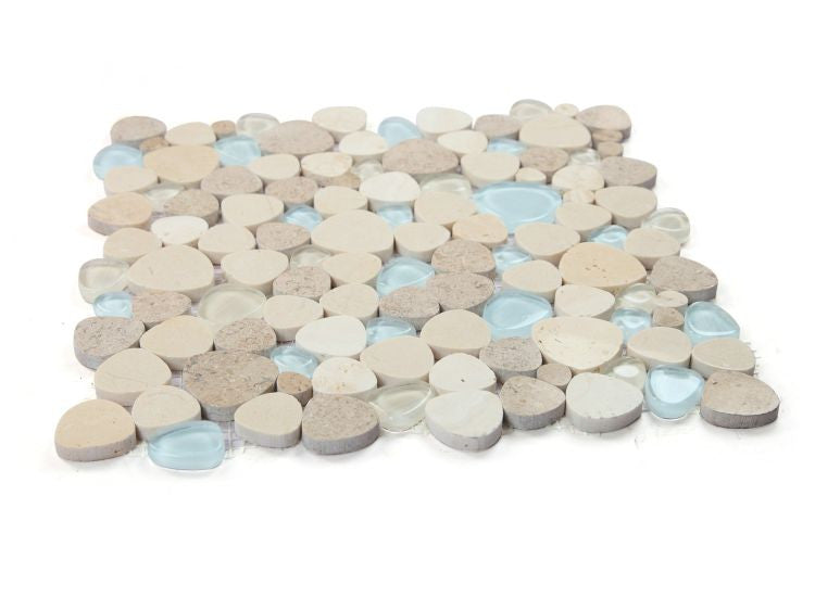 NB4632 Blue Roma Glass and Stone Pebble Mosaic Tile Angle View