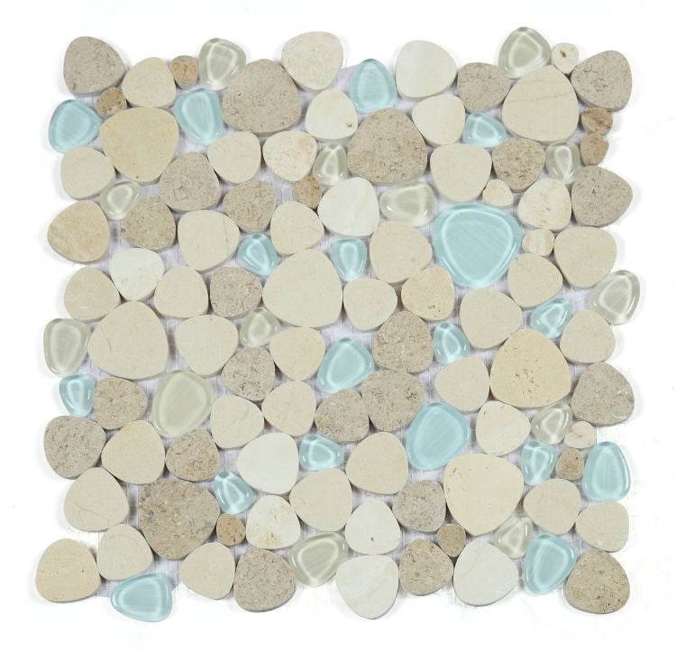 NB4632 Blue Roma Glass and Stone Pebble Mosaic Tile