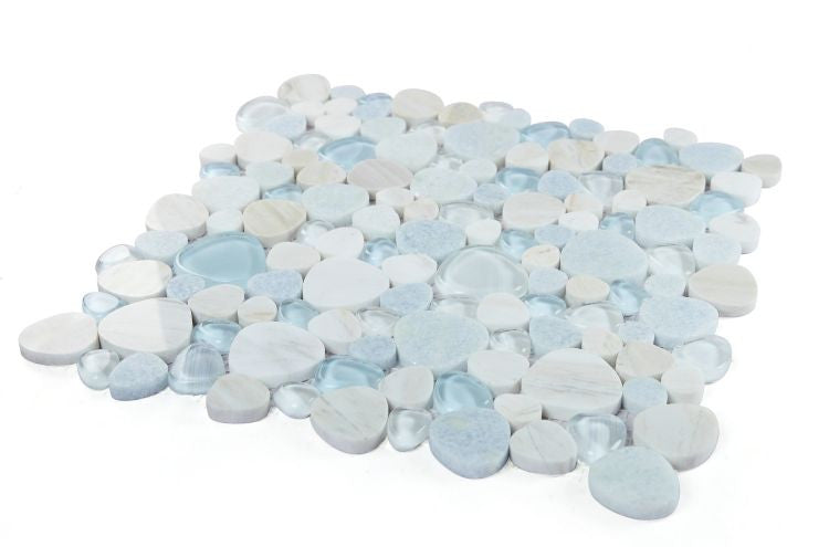 NB4633 Marina Glass and Stone Pebble Mosaic Tile Angle View